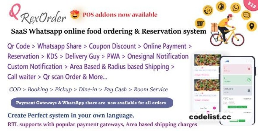 QrexOrder v2.9 – SaaS Restaurants / QR Menu / WhatsApp Online ordering / Reservation system